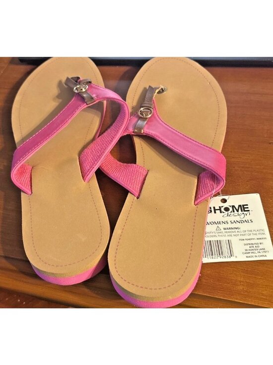 Home Design Shoes - Womens Pink Sandals With Brown Accents Size Large 9/10 Casual Comfortable Style
